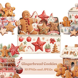 Aquarell Lebkuchen Plätzchen Clipart - 10 JPEGs und PNG Dateien druckbare, Weihnachtsessen Illustration, sofortiger Download für kommerzielle Nutzung