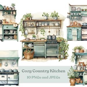 Gemütliche Landhaus Küche Clipart - Aquarell 10 hochwertige PNG-Dateien und JPEGs, Scrapbooking, printable digitaler Download