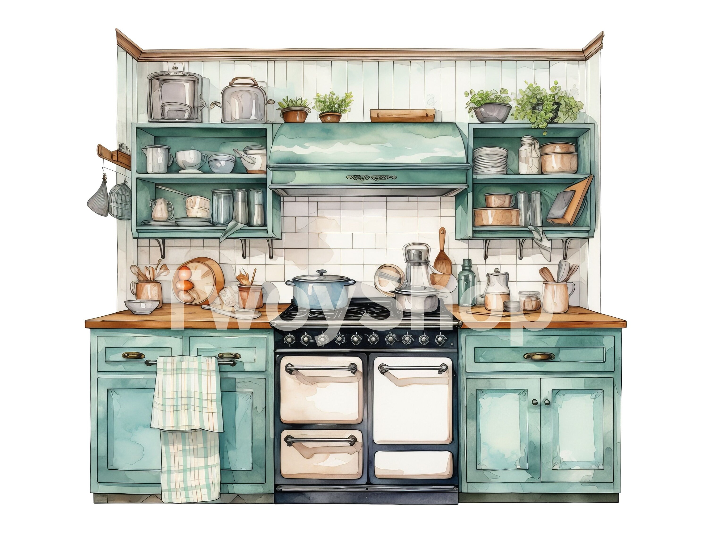 Cozy Country Kitchen Clipart Watercolor 10 High Quality PNG Files and ...