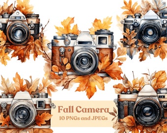Watercolor Fall Camera Clipart – PNG & JPEG Files (Digital Download)