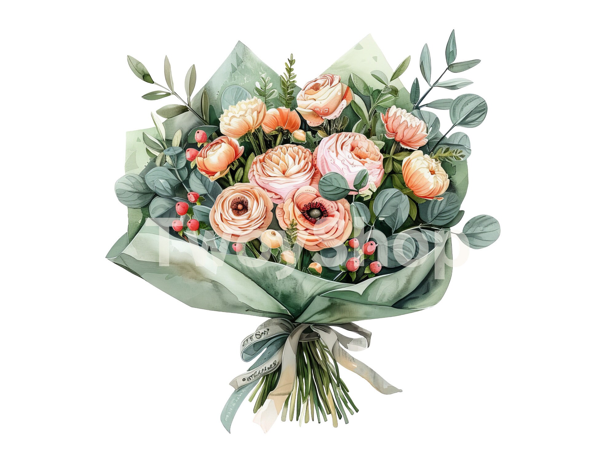 Watercolor Floral Bouquet Clipart: Spring Flower PNG Jpegs (digital ...