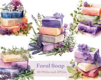 Watercolor Floral Soap Clipart: Lavender PNG & JPEG (Digital Download)