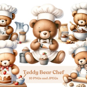 Set di clipart di Teddy Bear Chef: cameretta dei bambini e baby shower (download digitale)
