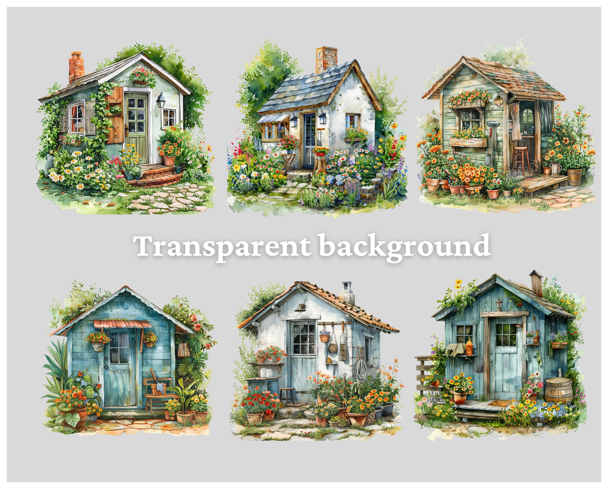 Watercolor Tiny House Clipart, 11 High-quality PNG and JPG Files ...