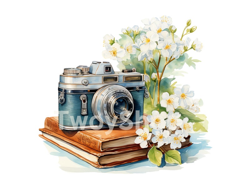 Watercolor Spring Camera Clipart, Hello Spring Floral Vintage Camera 10 ...