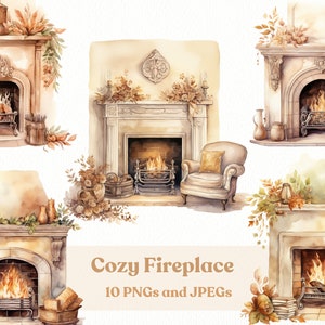 Watercolor Fireplace Clipart: Cozy Home Decor (Digital Download)