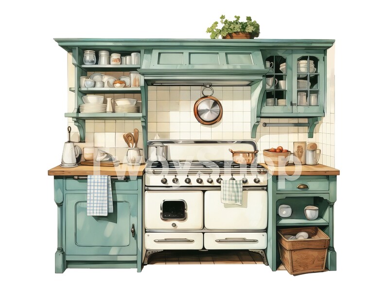 Cozy Country Kitchen Clipart Watercolor 10 High Quality PNG Files and ...
