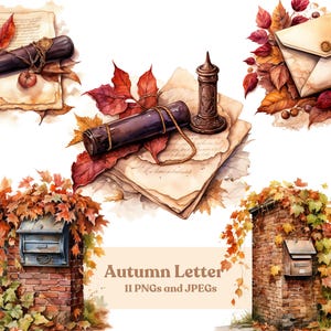 Acuarela Otoño Carta Clipart - 11 archivos PNG y JPEG de alta calidad, vibraciones de otoño, descarga digital instantánea imprimible