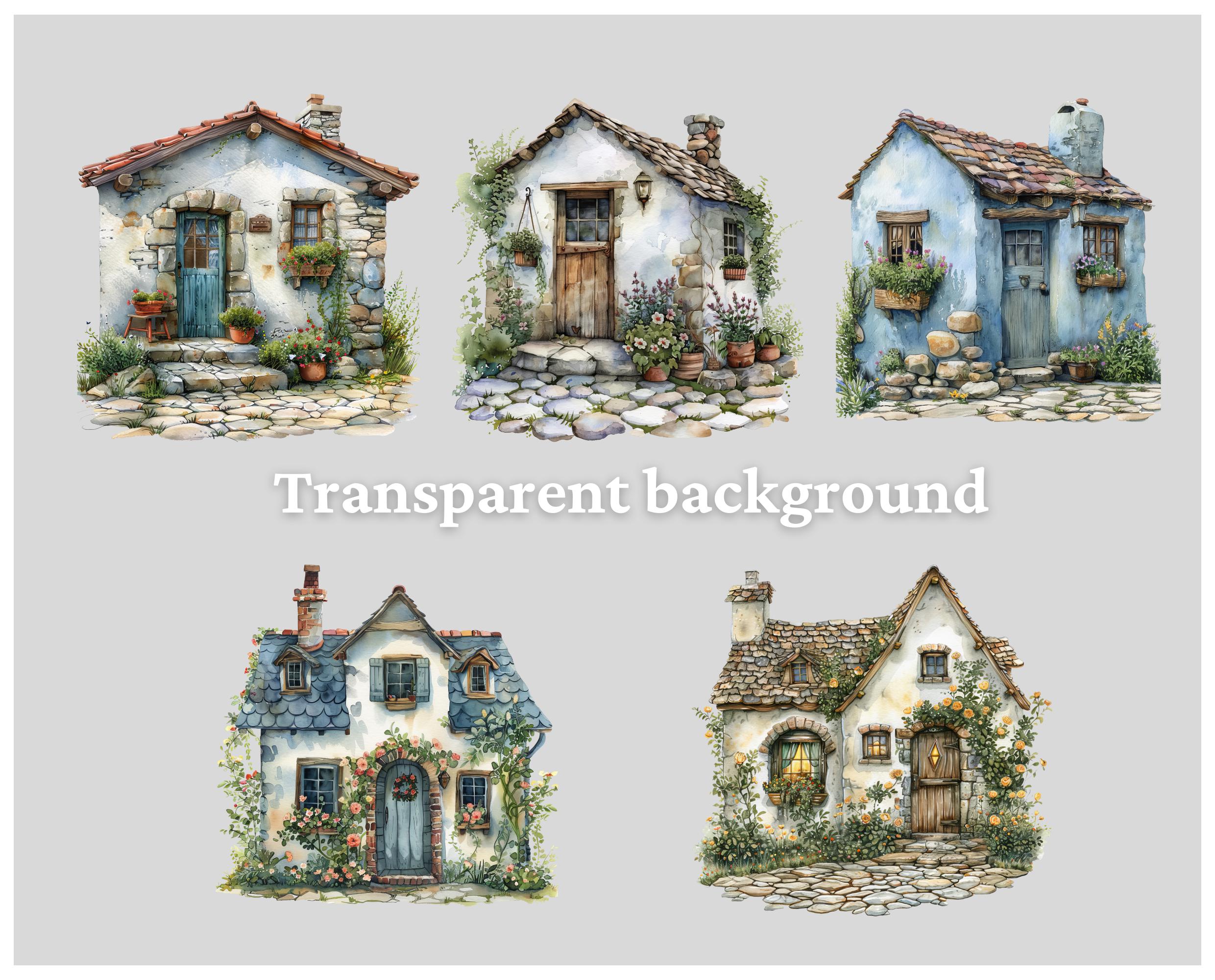 Watercolor Tiny House Clipart, 11 High-quality PNG and JPG Files ...