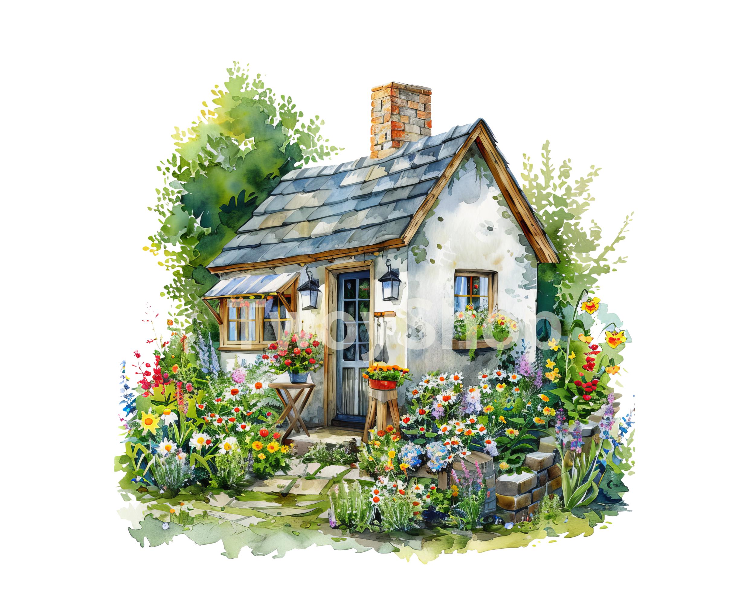 Watercolor Tiny House Clipart, 11 High-quality PNG and JPG Files ...