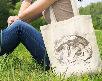 Mushroom Print Tote Bag: Organic Cotton Fairy Bag