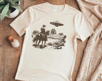 Cosmic Cowgirl T-Shirt: Retro Western Alien Tee