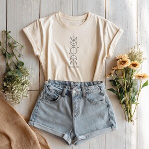 Aligned Moon Phases T-Shirt, Boho Spiritual Celestial Tee, Unisex Cotton Shirt