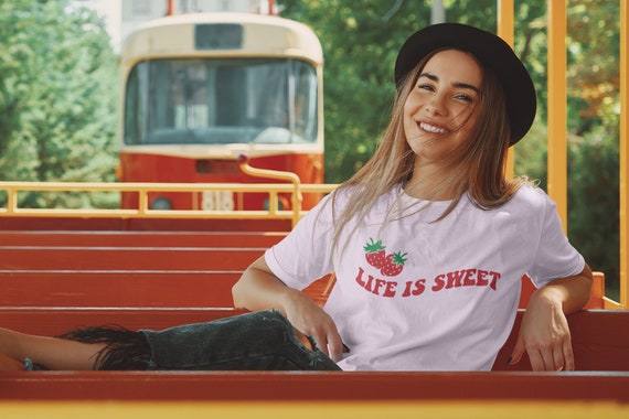 Strawberry Shirt: Life is Sweet Botanical Print Tee - Cottagecore Y2K