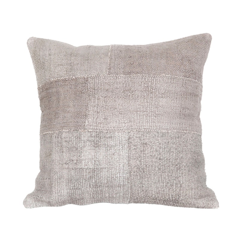 Light grey hues hemp kilim pillow throw pillow vintage kilim pillow hemp patchwork pillow cover 20x20 in.