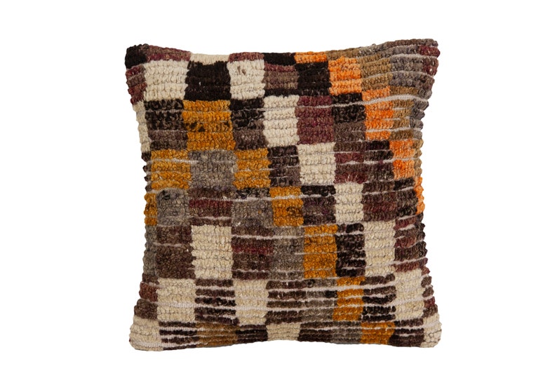 orange vintage Turkish rug pillow cover 16x16 in. Brown beige