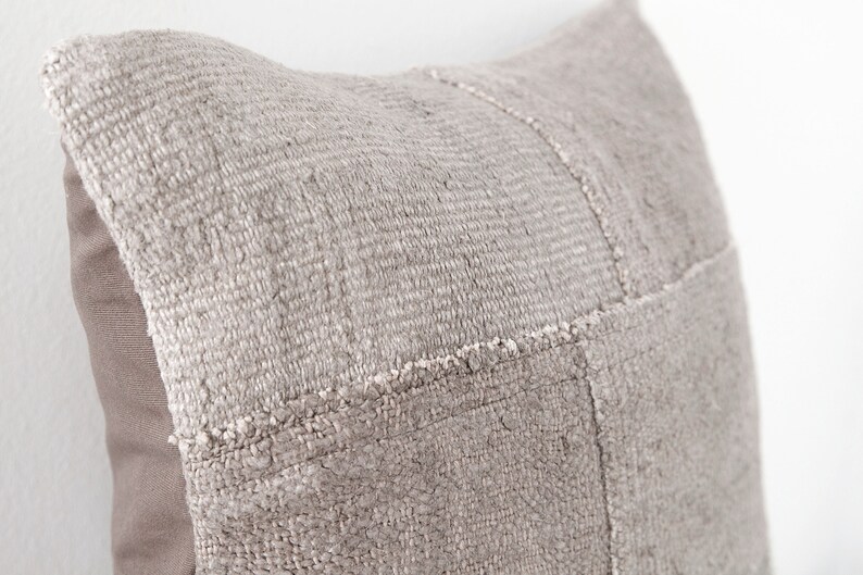 Light grey hues hemp kilim pillow throw pillow vintage kilim pillow hemp patchwork pillow cover 20x20 in.