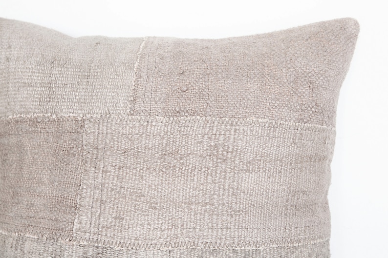 Light grey hues hemp kilim pillow throw pillow vintage kilim pillow hemp patchwork pillow cover 20x20 in.