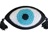 Evil eye cushion Evil eye crochet pillow with tassels Valentines Day Gift Boho throw pillow