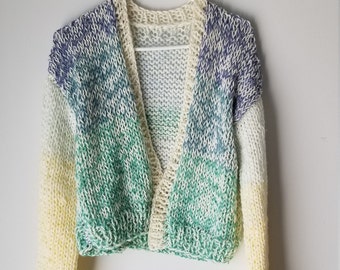 Candy Mint Cardigan: Handmade long sleeve knit cardi in pastel shades