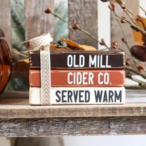 Fall Wood Book Stack, Cider Shelf Decor