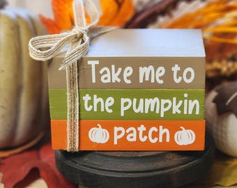 Fall Wood Book Stack | Pumpkin Patch Tiered Tray Decor | Autumn Stack | Rustic Fall Tabletop Accent