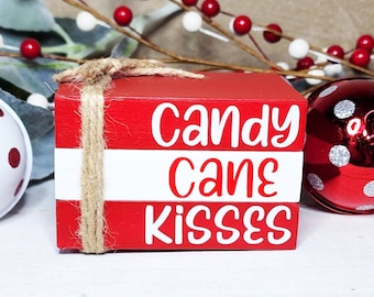 Tiered Tray Christmas Bookstack, Candy Cane Decor,