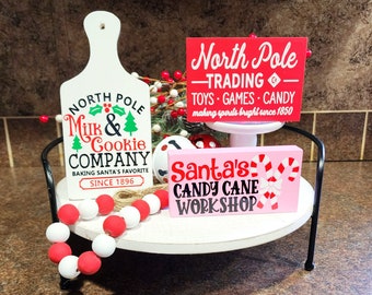 Christmas Tiered Tray, Tiered Tray Cutting Board, Northpole Candy CaneCutting Board