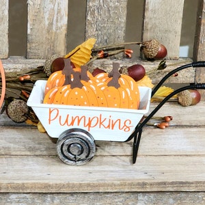 Fall Tiered Tray Decor, Farmhouse Pumpkin Wheelbarrow, Fall Tiered Tray Decor, Mini Signs, Shelf Sitters