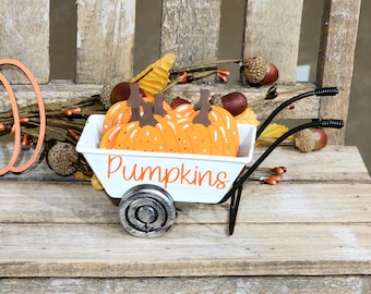 Fall Tiered Tray Decor, Farmhouse Pumpkin Wheelbarrow, Fall Tiered Tray Decor, Mini Signs, Shelf Sitters