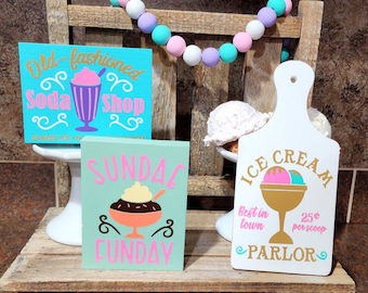 Ice Cream Summer Tiered Tray Decor, Ice Cream Bar Station, Summer Ice cream Cutting Board, Summer Mini Wood Signs