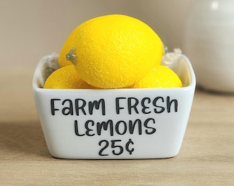 Farmhouse Lemon Decor Bowl, Tiered Tray Decor, Kitchen Lemon Centerpiece, Summer Kitchen Decor, Rae Dunn Style Lemon Bowl, Lemon Tier Tray