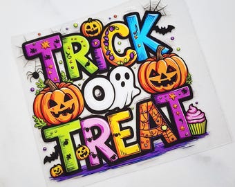 UV DTF Sticker, Halloween Trick or Treat Decal Sticker, Tumbler Decal, Cup Decal Sticker
