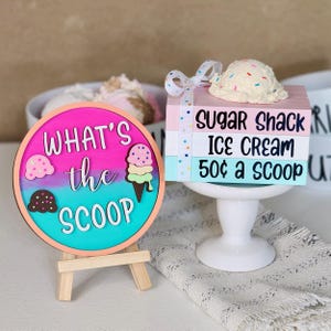 Ice Cream Decor | Summer Mini Bookstack | What's The Scoop | Tiered Tray | Ice Cream Bar | Kitchen Shelf Sitter