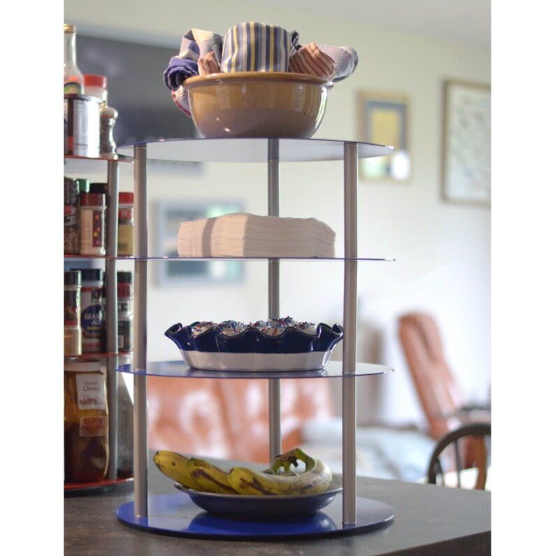 All Steel Construction Spice Rack Turntable Multi Tier Blue Lazy Susan 16 Diameter Professional Commercial Quality