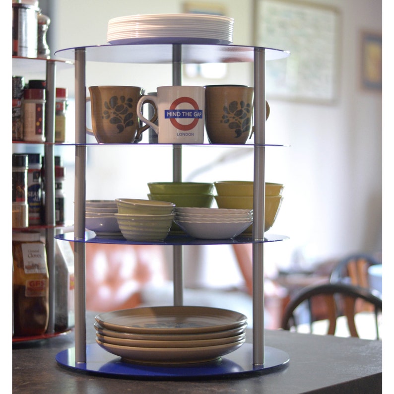 All Steel Construction Spice Rack Turntable Multi Tier Blue Lazy Susan 16 Diameter Professional Commercial Quality