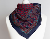 vintage scarf, Square scarf, autumn fall scarf, wool scarf, women scarf shawl 74cm 29 quot warm folk etno dark navy blue red teal