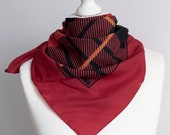 vintage scarf, Square scarf, striped scarf, plaid scarf, polyester scarf, women scarf shawl 77cm 30 quot geometric scarf, burgundy red black
