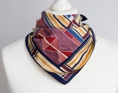 vintage Small scarf, retro square scarf, plaid scarf, geometric scarf, women scarf shawl kerchief 52cm 20 quot blue beige THREAD