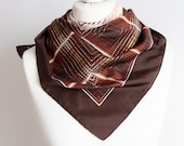 vintage scarf, Square scarf, plaid scarf, polyester scarf, women scarf 76cm 30 quot geometric scarf brown beige