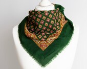 vintage Square scarf, warm fall autumn scarf, folk scarf, wool scarf, women scarf shawl 76cm 30 quot red green yellow HOLE