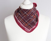 vintage Square scarf, plaid scarf, polyester scarf, women scarf shawl 49cm 19 quot geometric scarf purple red