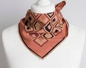 vintage scarf, Square scarf, striped scarf plaid scarf polyester scarf, women scarf shawl 54cm 21 quot burnt orange black
