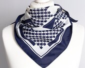 vintage scarf, Square scarf, plaid scarf, polyester striped scarf, women scarf 67cm 26 quot geometric scarf dark navy blue white 70 39