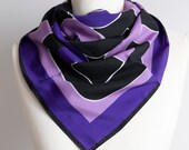 Vintage scarf, Square scarf, geometric scarf, polyester scarf, women scarf 75cm 30 quot op art scarf purple black