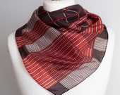vintage Square scarf, geometric silk scarf, plaid scarf, delicate women scarf shawl 77cm 30 quot striped scarf brown red