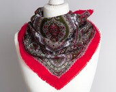 vintage Square scarf, autumn fall scarf, wool scarf, women scarf shawl 76cm 30 quot warm folk etno scarf, red green