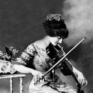 A Vintage Photo of A Lady and Her Violin - Digital Download