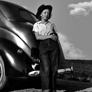 1940&#39;s Lady with a Cool Hat & Her Car - Vintage Digital Download Art Print for Retro Home Decor, Instant Download