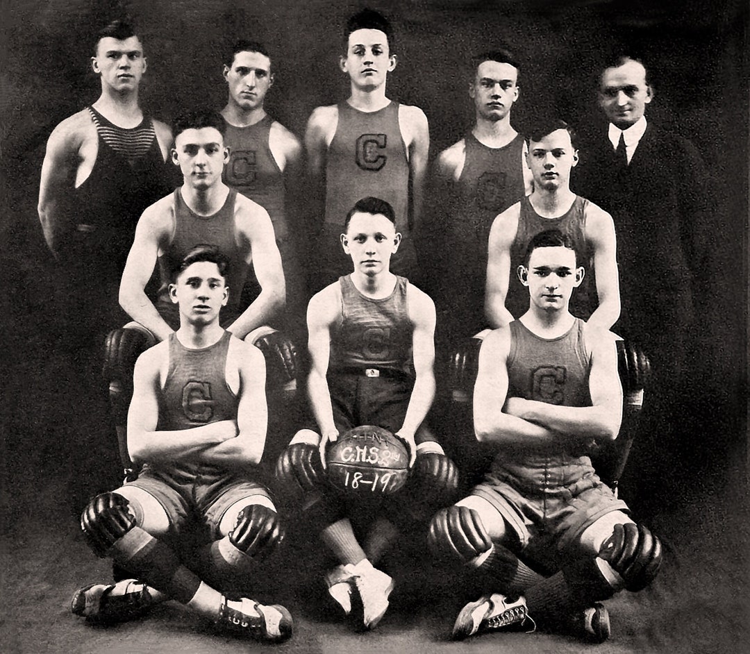 Old Photo of 1918 Basketball Team Download Vintage Sports Decor